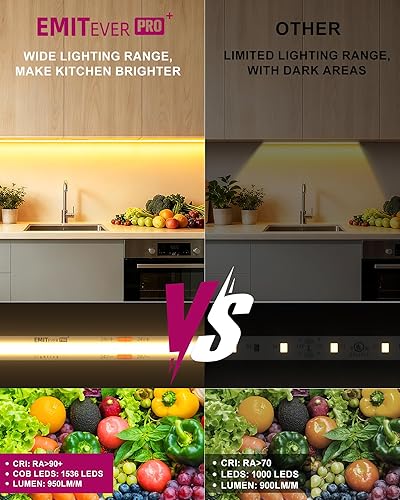 Miniatura 3 de EMITEVER Kit de iluminación para debajo del gabinete, 6 tiras de luces LED COB de 3000 K, blanco cálido, tira de luces LED regulables con