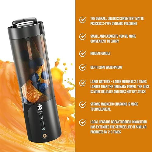 Miniatura 4 de Licuadora portátil, tamaño de viaje personal de 16 onzas para batidos de frutas, 6 cuchillas afiladas, mini USB recargable, impermeable, potente