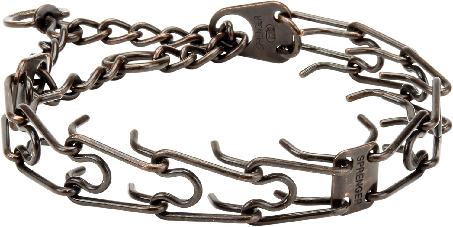 Herm Sprenger Browned Steel Ultra-Plus Prong Collar for Labrador with Center-Plate, Assembly Chain and Swivel - 4 mm x 25 inches
