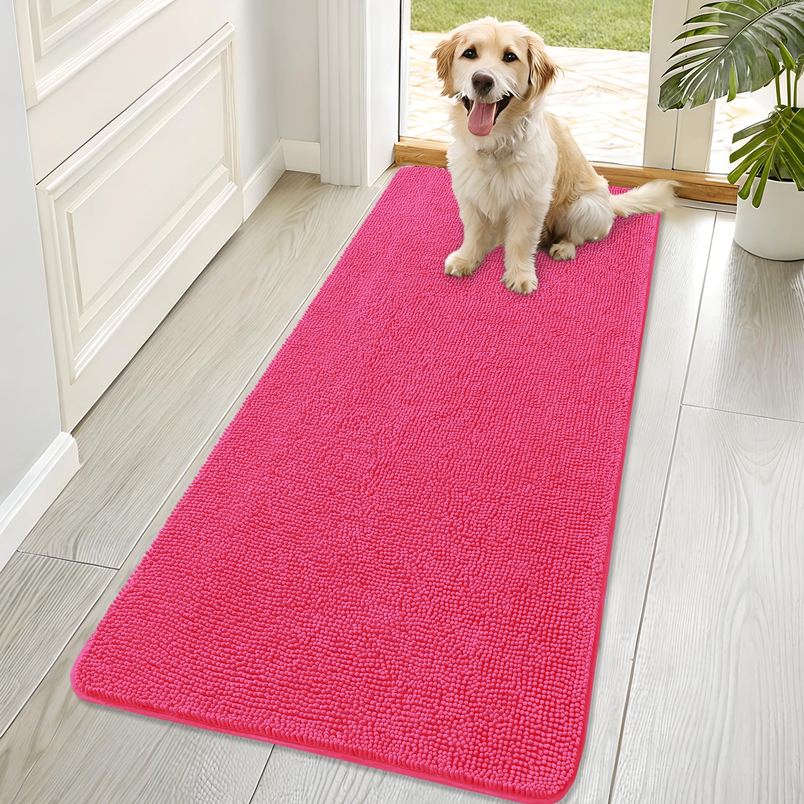 OLANLY Dog Door Mat for Muddy Paws 70x32, Super Absorbent Chenille Mud Mat