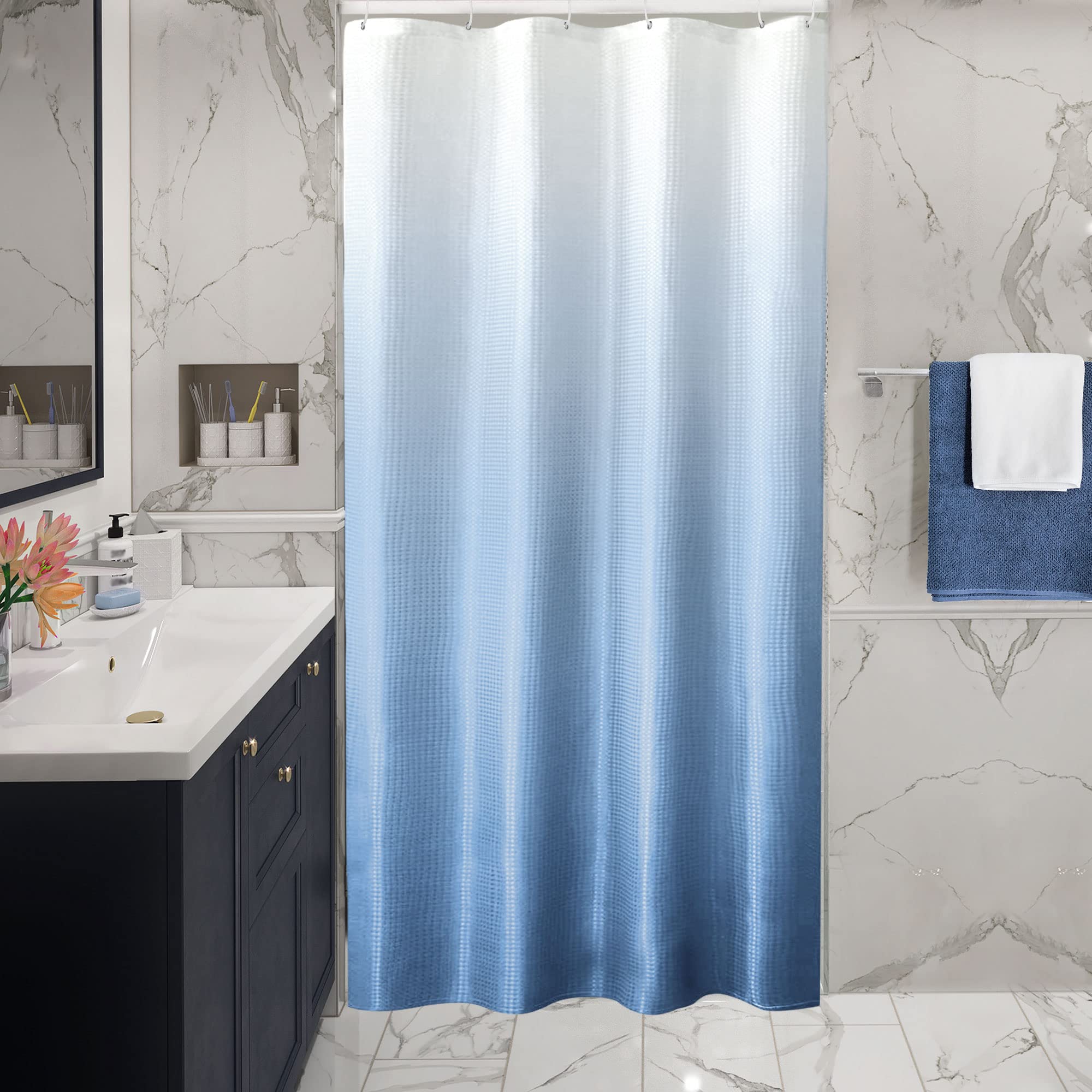 Gibelle Small Stall Shower Curtain 36 x 72, Narrow Blue Ombre Shower Curtain for Bathroom, Fabric Shower Curtain Set, Water Repellent, Machine Washable โ image 1