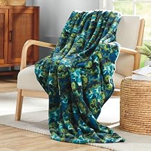 Favorite Printed Plush Blanket, Ultra-Soft & Warm Bed or Sofa Throw, Cozy Oversized Blanket, Blue-Green Marble, King