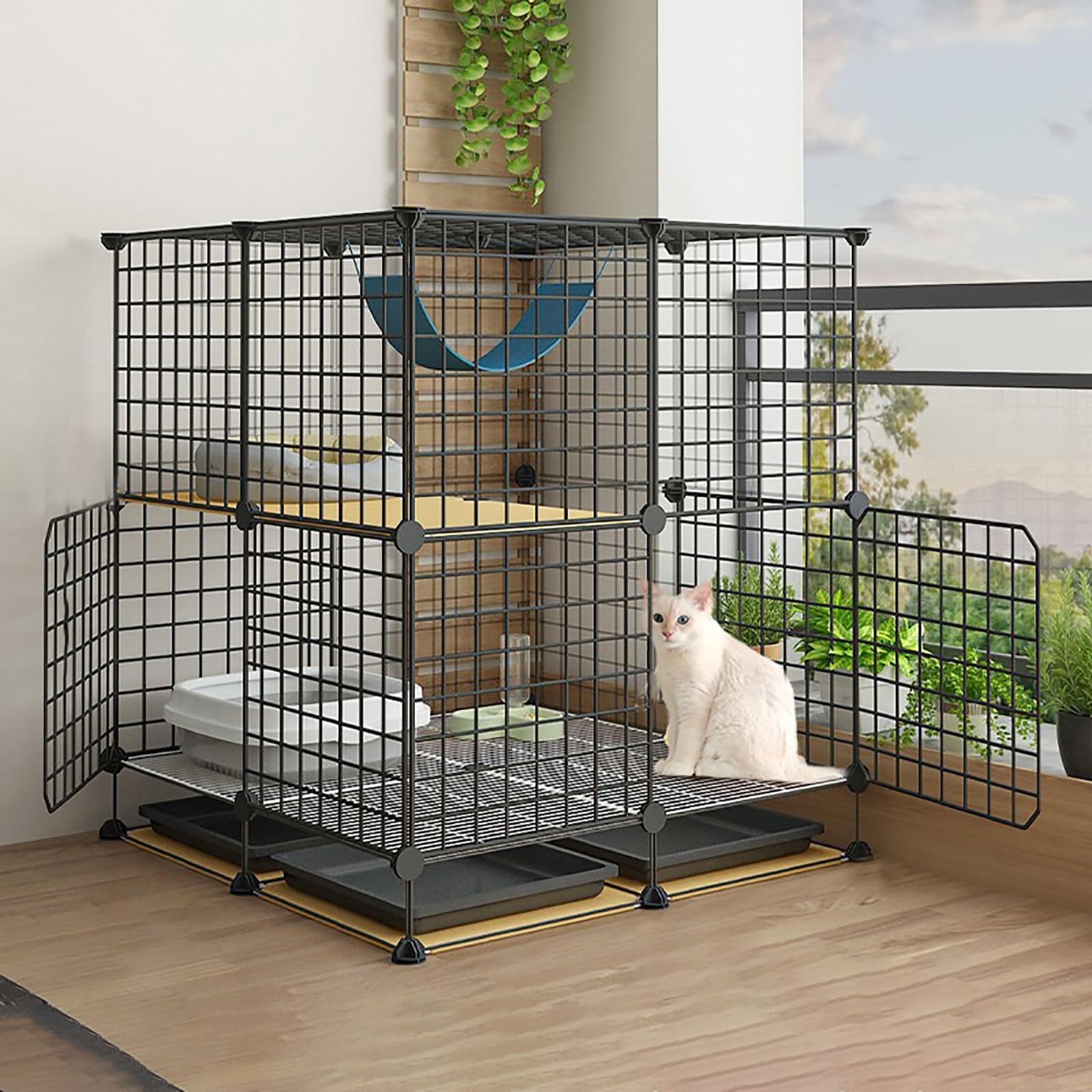 asdchZen Cat Cages Indoor - Outdoor Cat Enclosures Detachable Small Animal Cage Cat Playpen Crate Semi-Enclosed Cat Cabinet - For Small Pet Cat,Black,75X75X84Cm,A