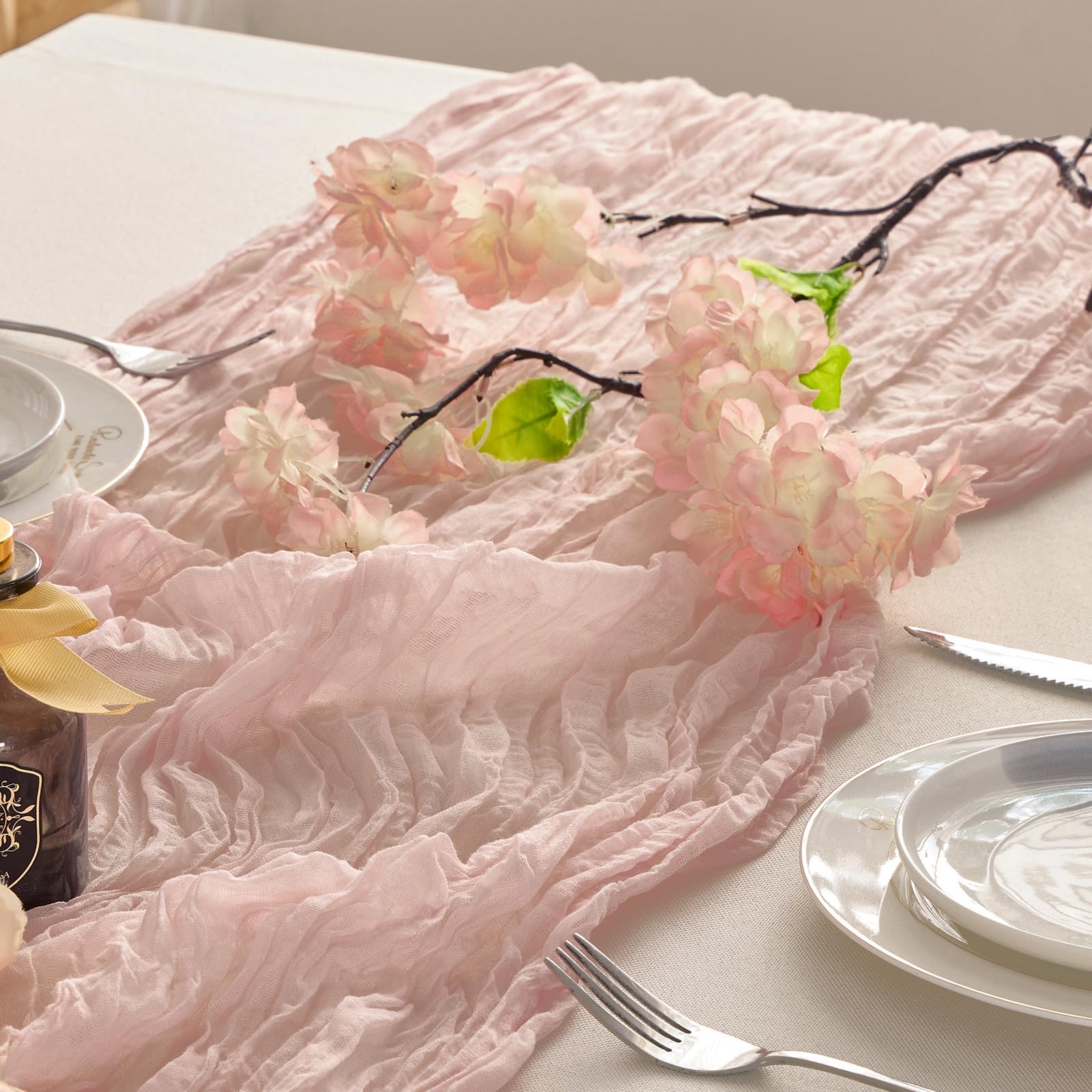 BALCONY & FALCON Cheesecloth Table Runner 2 PACK – Dusty Pink Sheer 10ft (120 x 35 inch) Rustic Boho Gauze Cheese Cloth Table Runner for Easter, Spring, Wedding, Baby Shower & Outdoor Party Decor — image 1