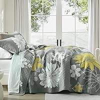 Vista 2 de PANGUSHAN Juego de edredón de 100 % algodón tamaño Queen, juego de ropa de cama tamaño Queen, edredón reversible floral acolchado para cama Queen