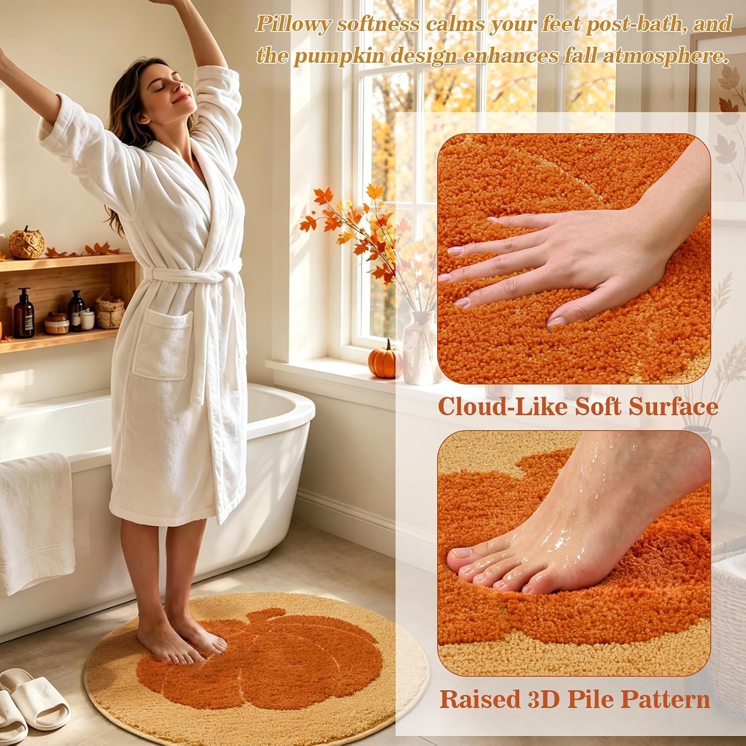 Yinhua Fall Pumpkin Bath Mat Round 24x24 Orange Fall Bathroom Rug Soft