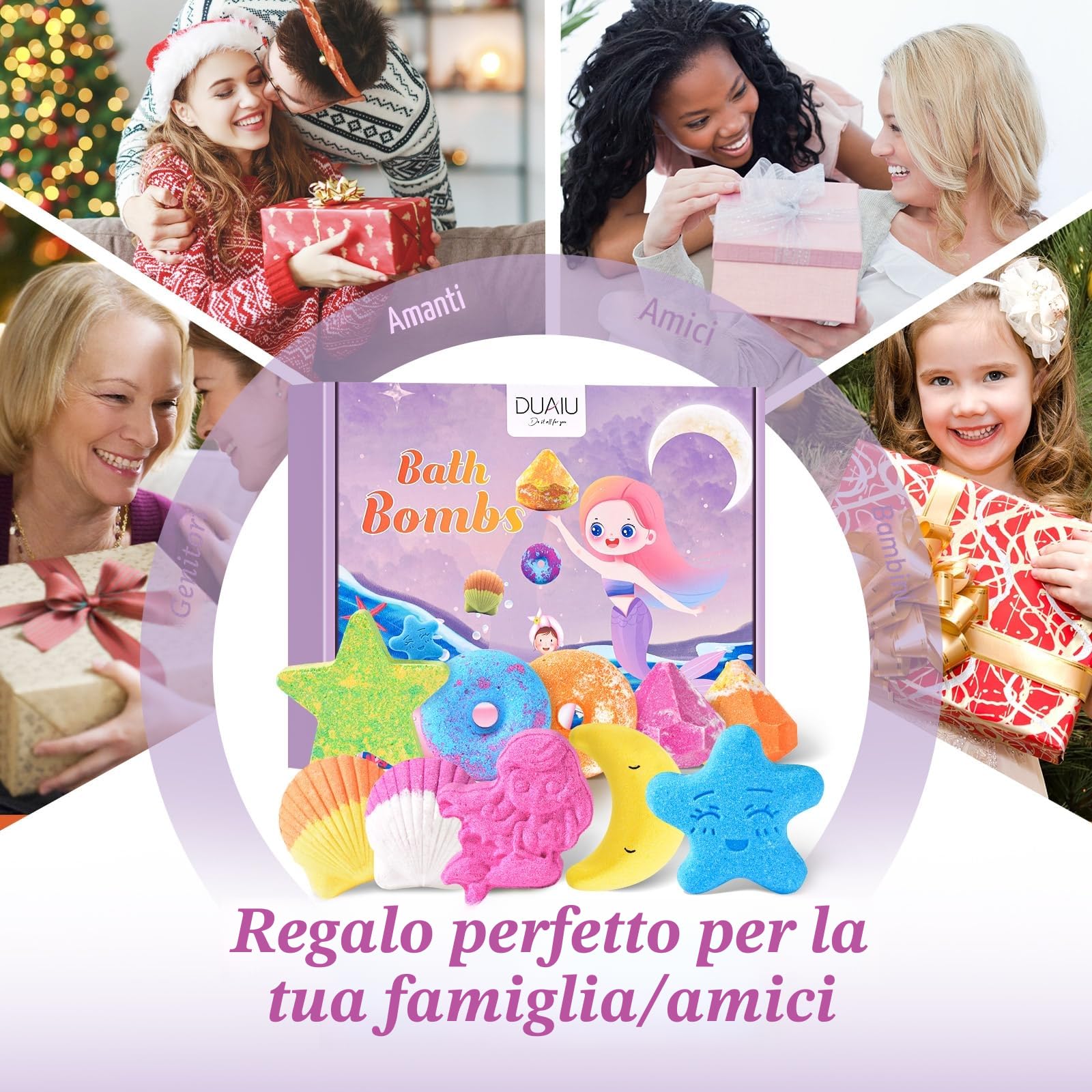 DUAIU Bombe da Bagno,10 Pezzi Bombe da Bagno Bambini Profumate Set Regalo,Fatte a Mano,Bomba da Bagno Arricchite con Sali da Bagno e Oli Essenziali per Donna,Bambini