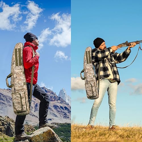 Miniatura 7 de HUNTSEN Funda Suave para Rifle de Doble Cañón de 38" 42" 44" 46" 52" Bolsa Larga para Armas con Mango Acolchado - Correa Ajustable Cremalleras