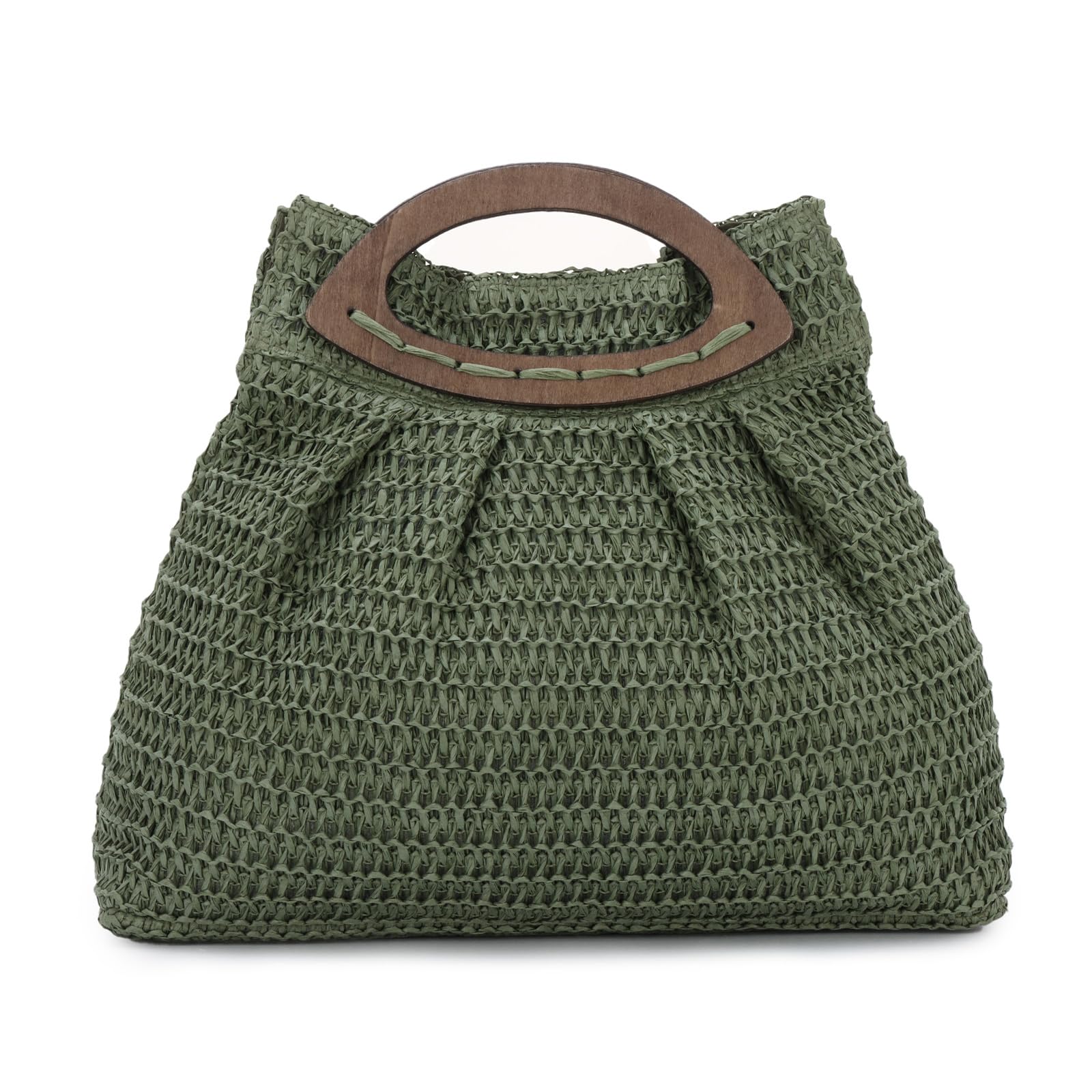 Sac à main en Paille pour Femmes - Sac Fourre-tout de Plage d’été Tissé Sac à main en Paille de Voyage avec Poignée en bois pour les Vacances de Fête