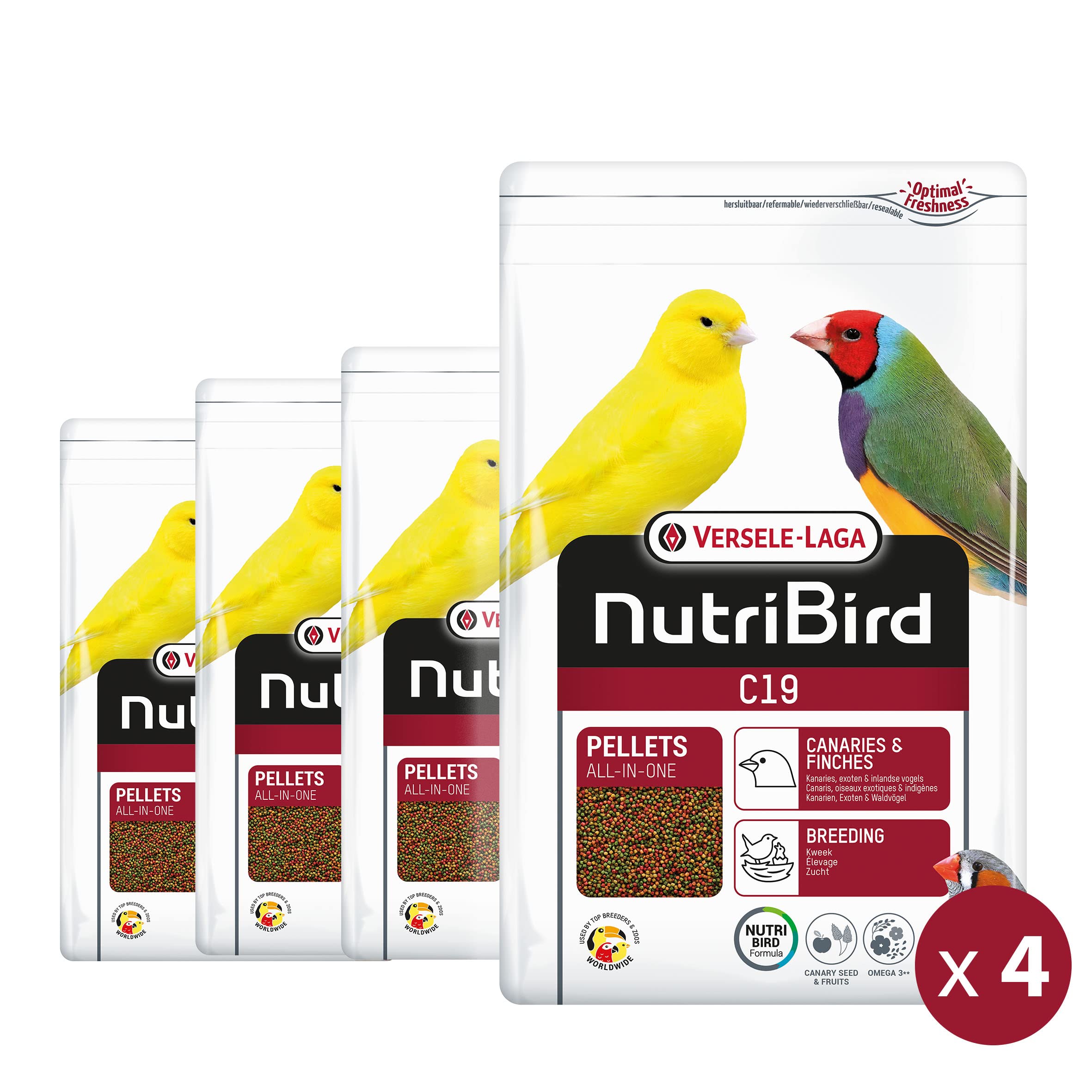 VERSELE-LAGA - NutriBird C19 – Extrudiertes Granulat – Aufzuchtfutter für Kanarienvögel, exotische und indigene Vögel – 4 x 3 kg