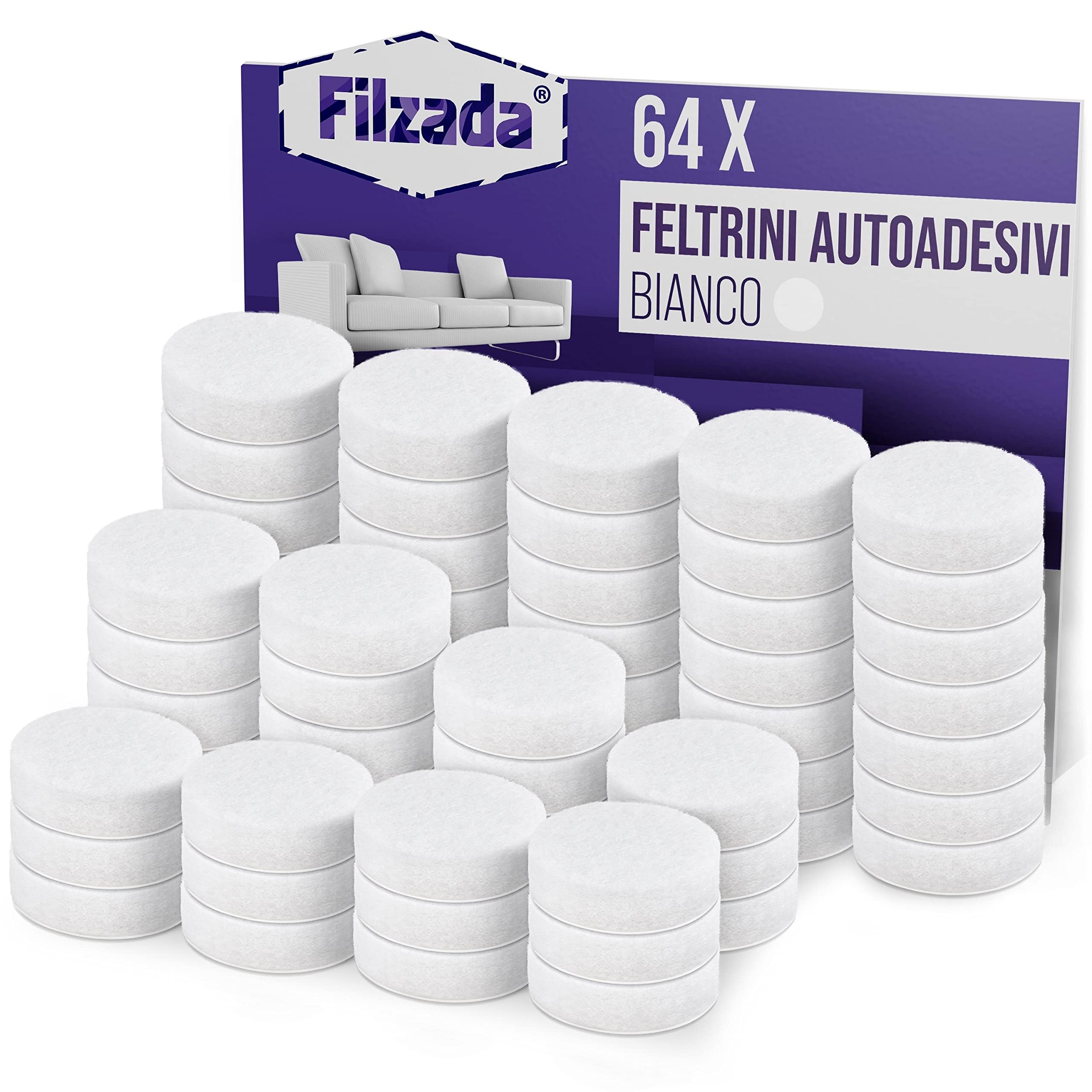 Filzada® 64x Feltrini autoadesivi - Ø 20 mm (rotondo) - Bianco - Feltro professionale per mobili con adesione ideale