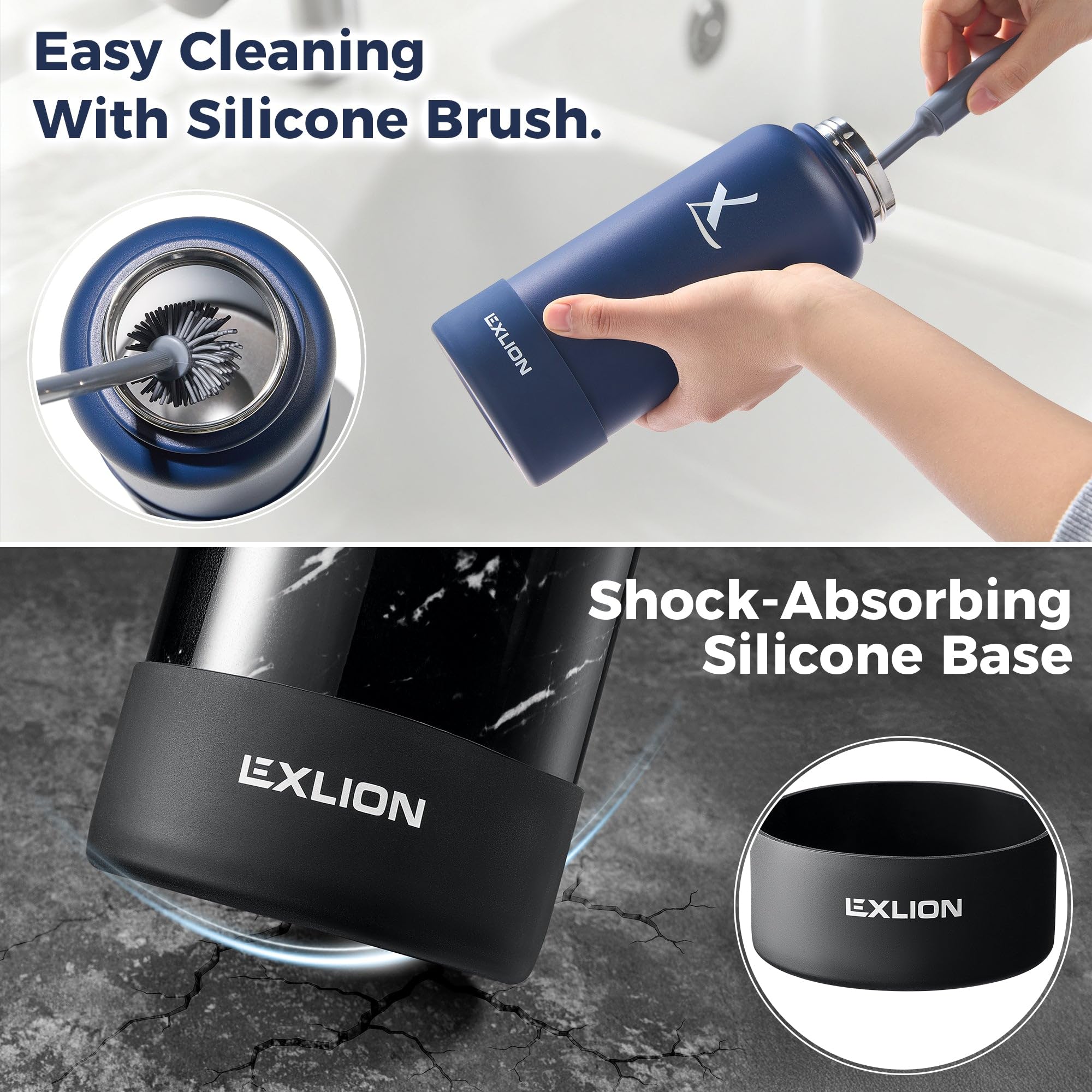 Lexlion Botella infusora de té, botella de agua con infusor de frutas de 22 onzas, botella de acero inoxidable aislada de triple pared, infusor térmico de hojas, funda de silicona, cepillo de
