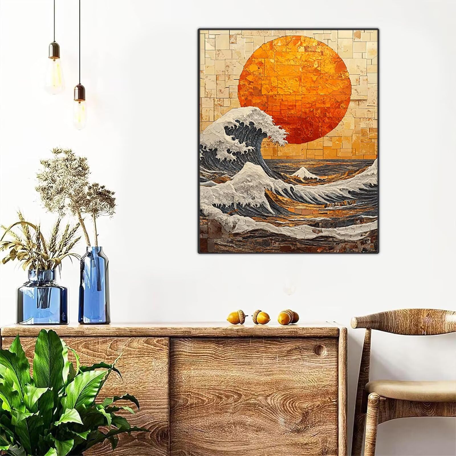 Malowanie diamentami Fale morskie malowanie numerami 80 x 60 cm ZXSH2987 | Płótno do malowania diamentami haft krzyżykowy słońce obraz nowoczesny salon biuro biurko dekoracja domu prezent dla kobiet