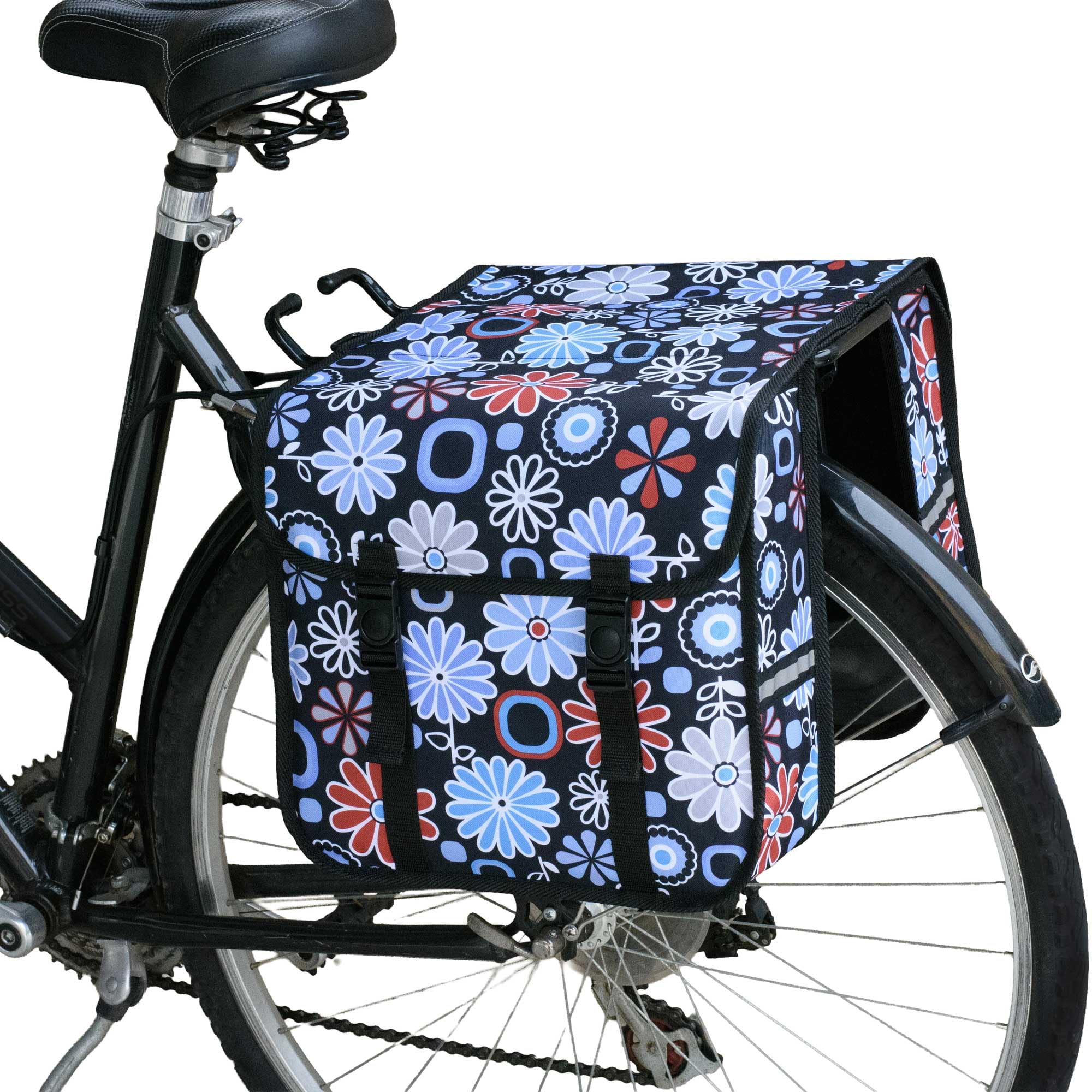 BikyBag Classic CE - Double Bicycle Panniers - 26L Water-Resistant Bike Pannier Bag for Rear Rack | Commuter & Shopping Cycling Bag (Daisy Flowers) โ image 1