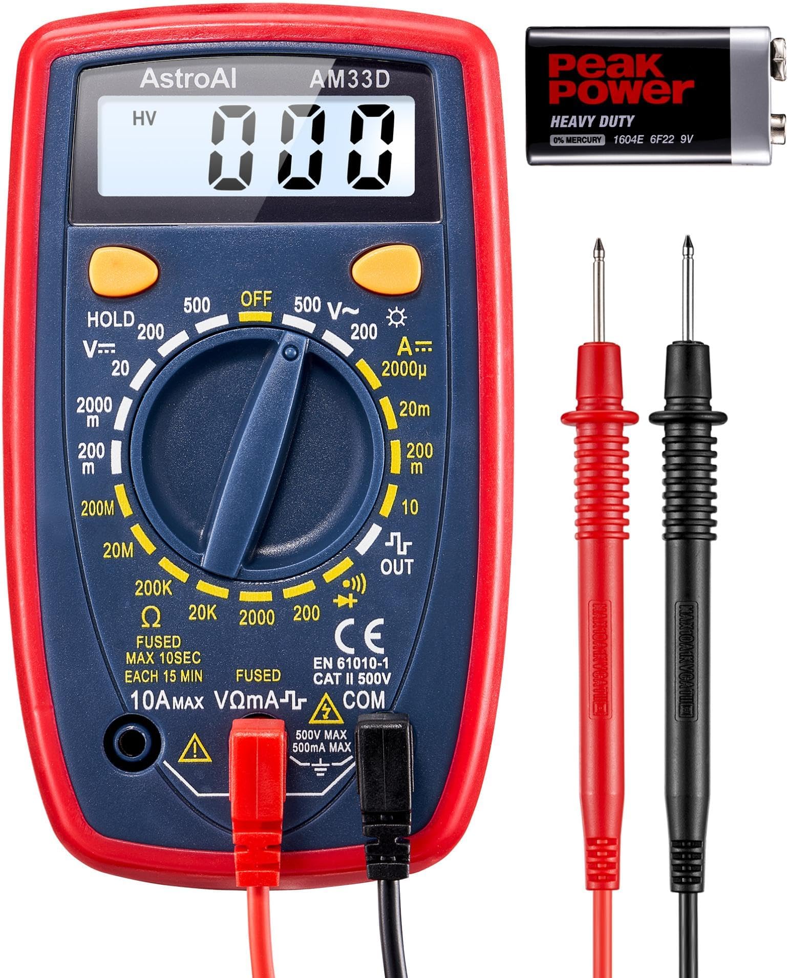 AstroAI Digital Multimeter Voltmeter Ohmmeter Ammeter Multi Tester Meter with Backlit LCD Electronic Test Meter Measures Voltage, Current, Resistance; Tests Continuity, Diode