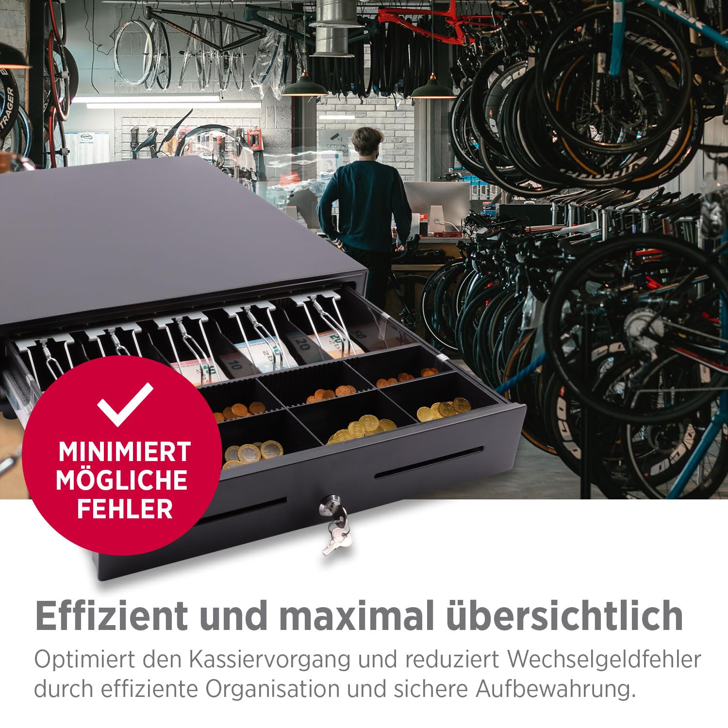 Olympia XLD 460A Kassenschublade | 8 Münzfächer & 5 Scheinfächer für Banknoten | Kassenlade für RJ-12 12-24 | Geldlade aus Metall | Registrierkasse Zubehör | Kassenschublade unterbau 46,5x46x10,4 cm