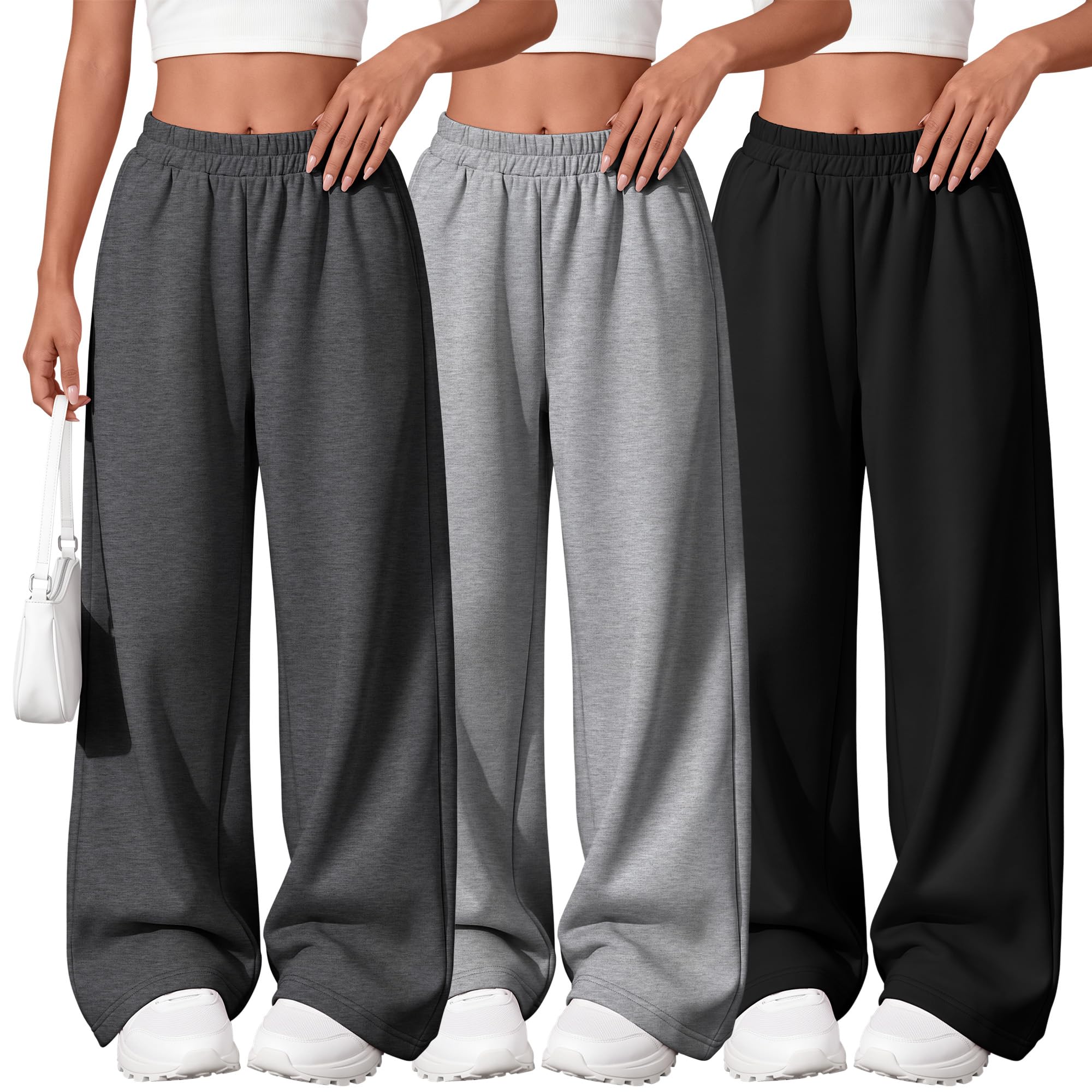 3 Pack Girls Wide Leg Sweatpants Kids Baggy Pants