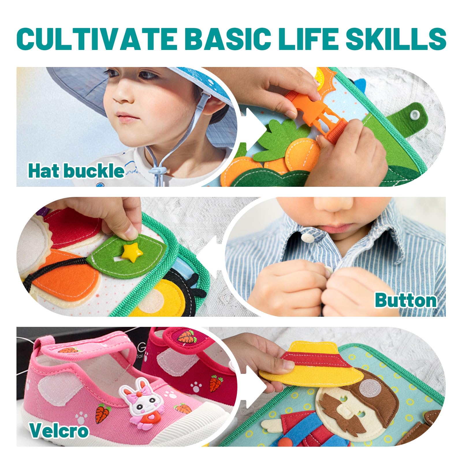 Montessori - Libro ocupado para niños pequeños de 1 a 3 años, libro silencioso de fieltro y tablero de actividades para aprendizaje preescolar, habilidades motoras finas y juego sensorial, juguete 4