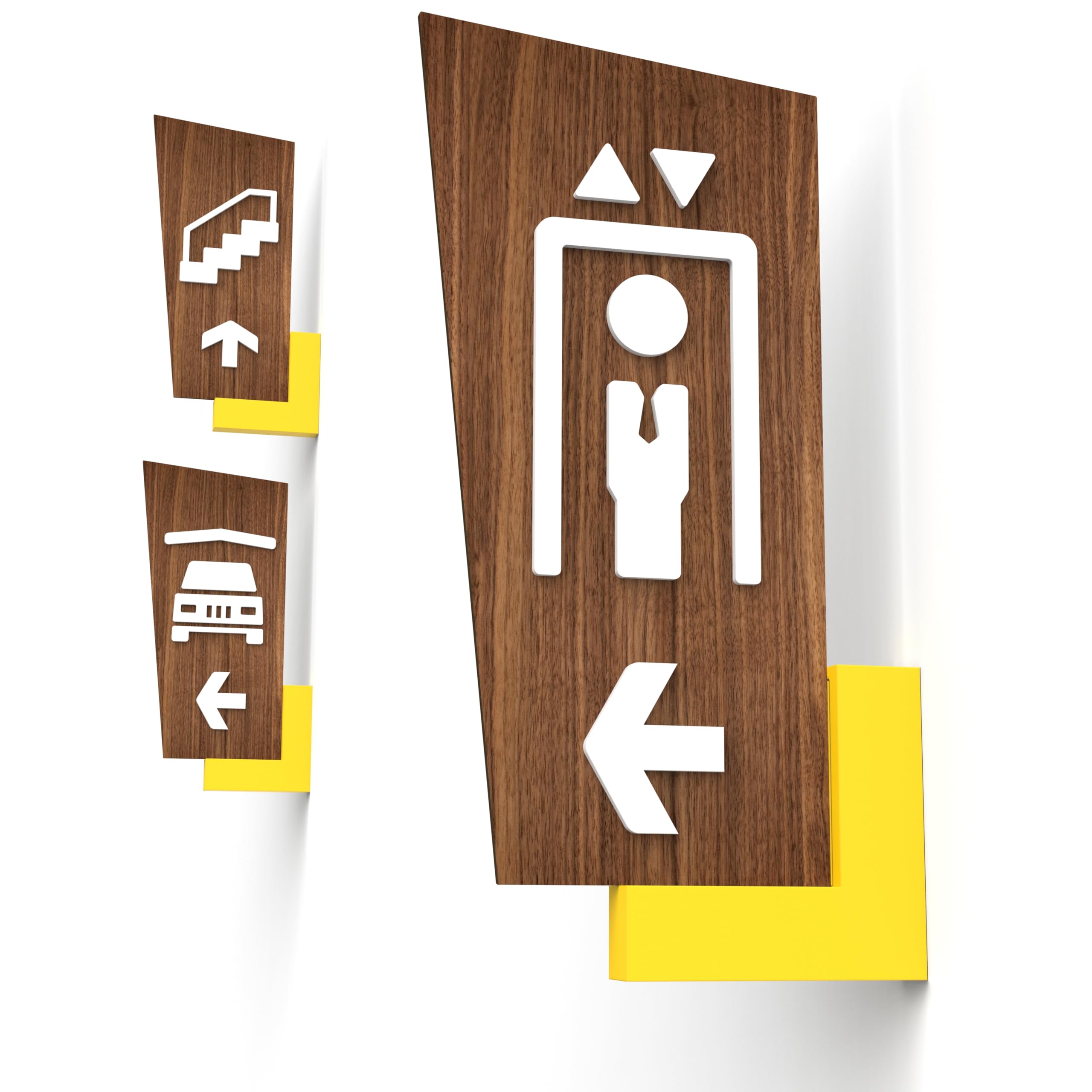 Set de 3 Señales Direccionales Personalizables – Cartel Ascensor, Escaleras, Garaje – Carteles de Pared Doble Cara con Flechas Adhesivas para Hoteles, Oficinas, Tiendas