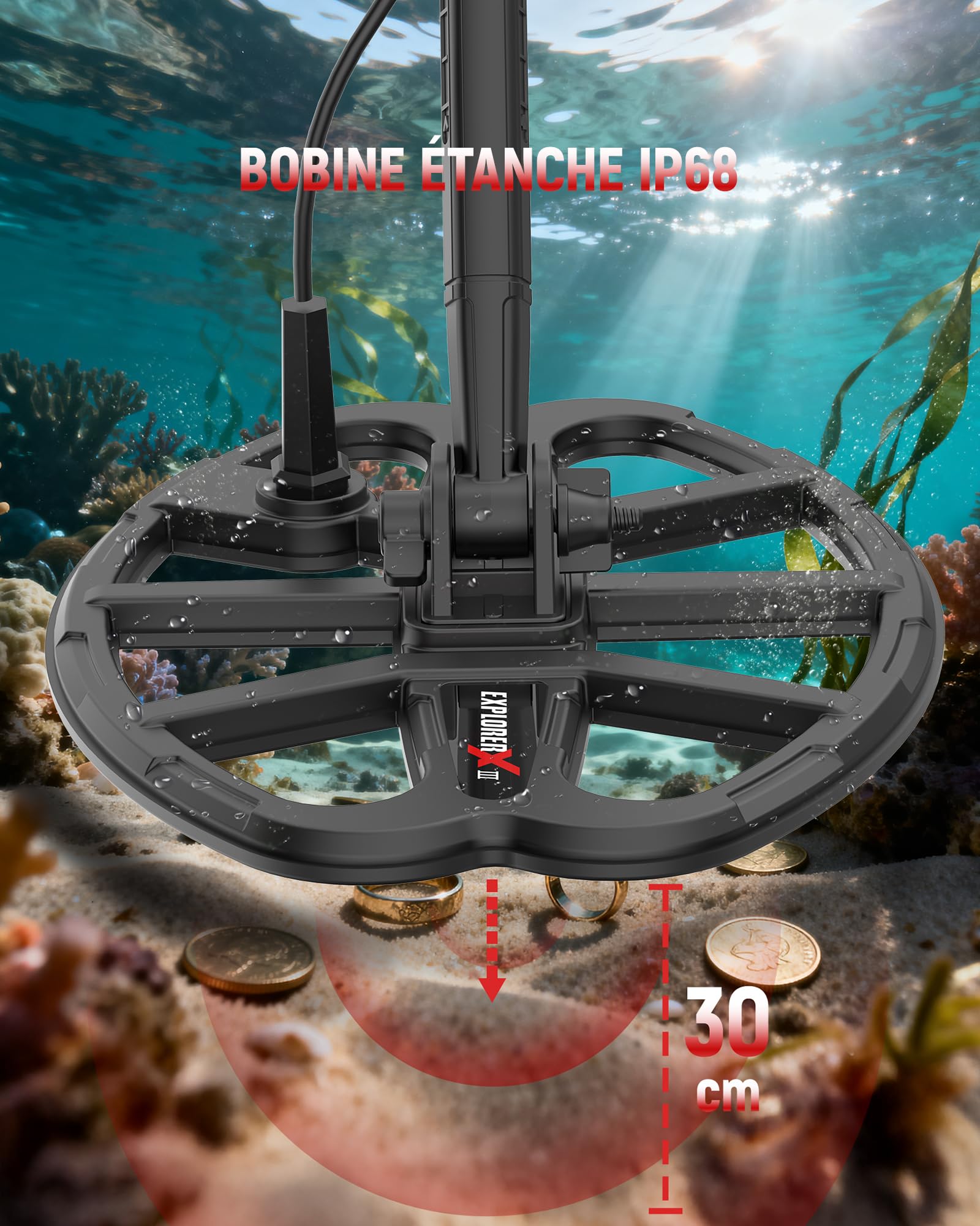 KAIWEETS Détecteur de Métaux, 5 Modes de Détection, Bobine Double-D 11" Étanche IP68, Batterie Rechargeable, Kit Complet avec Pelle Renforcée, Casque et Housse de Pluie, Idéal pour Plage