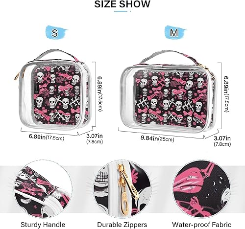 Miniatura 4 de Pink and Black Skull Clear Toiletry Bag for Traveling,2 Pack Makeup Cosmetic Bag with Zipper,Travel Bag for Toiletries,Travel Essentials 21214827