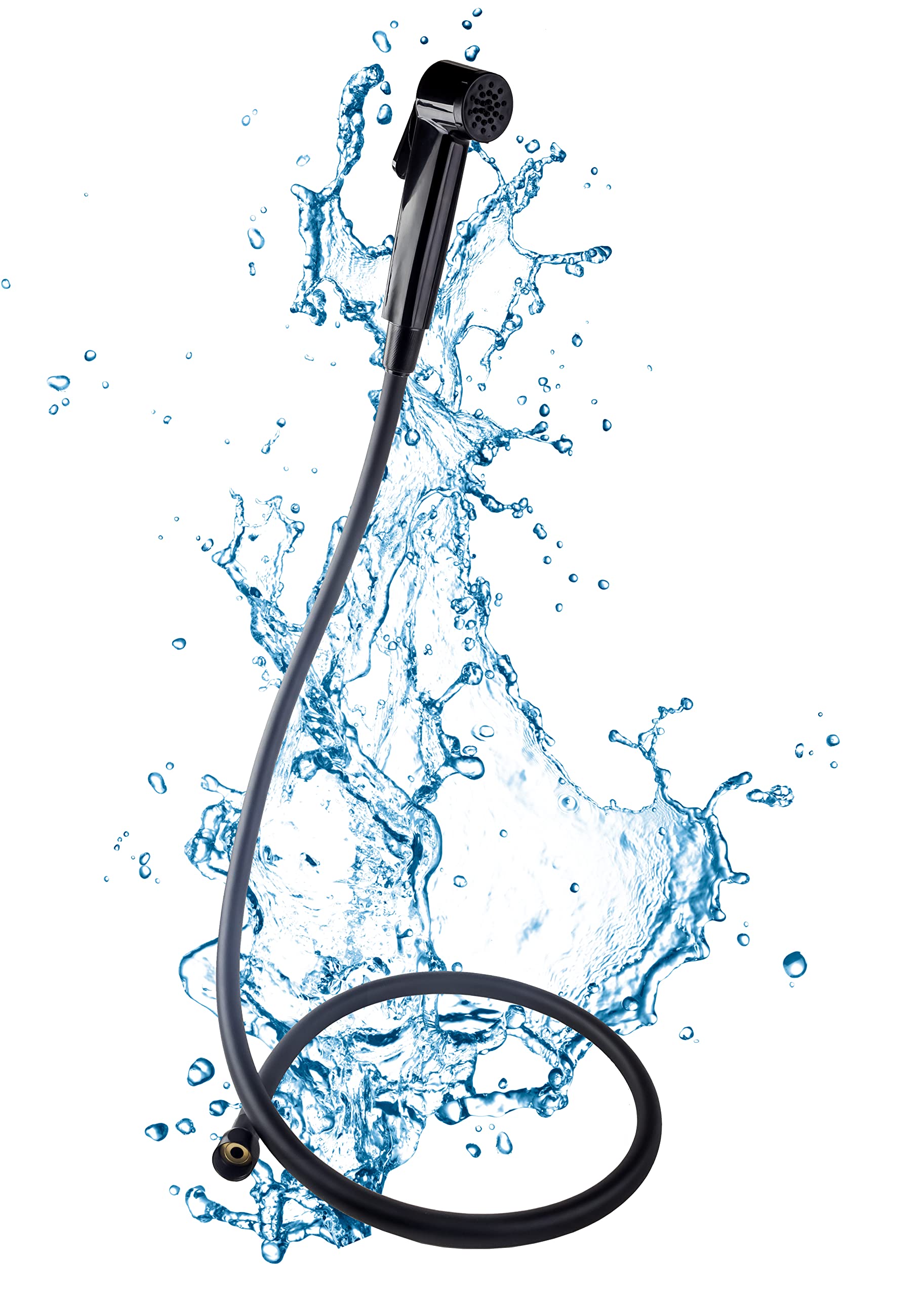Petra Streamline Shattaf Set - Bidet Sprayer with Stainless Steel Chrome Hose - Made in UAE (Black Bidet)