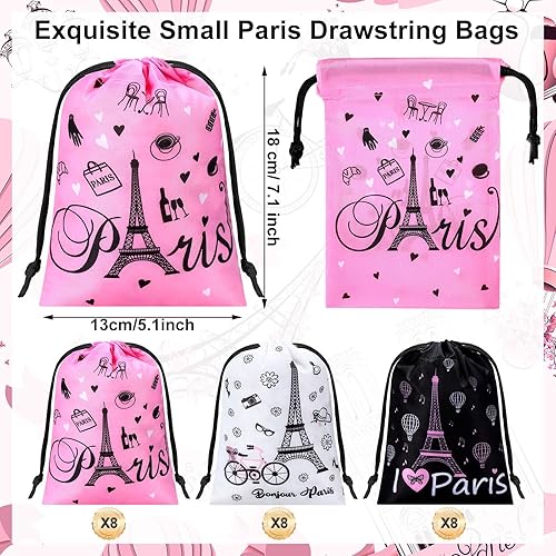 Miniatura 2 de Cunno 24 bolsas de regalos de fiesta de París de 7.1 x 5.1 pulgadas, pequeñas bolsas de regalo de la Torre Eiffel, bolsas de dulces con torre