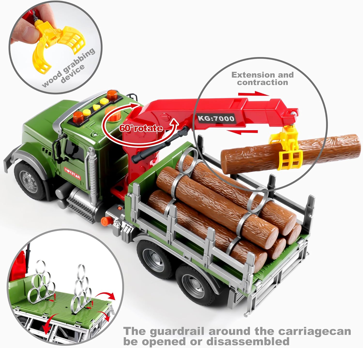 Dwi Dowellin Kids Toys for 3 4 5 6 7 Years Old Boys,15 Large Timber Truck with Loading Crane and 6 Trunks,Birthday Gifts for Boy Toddler Child