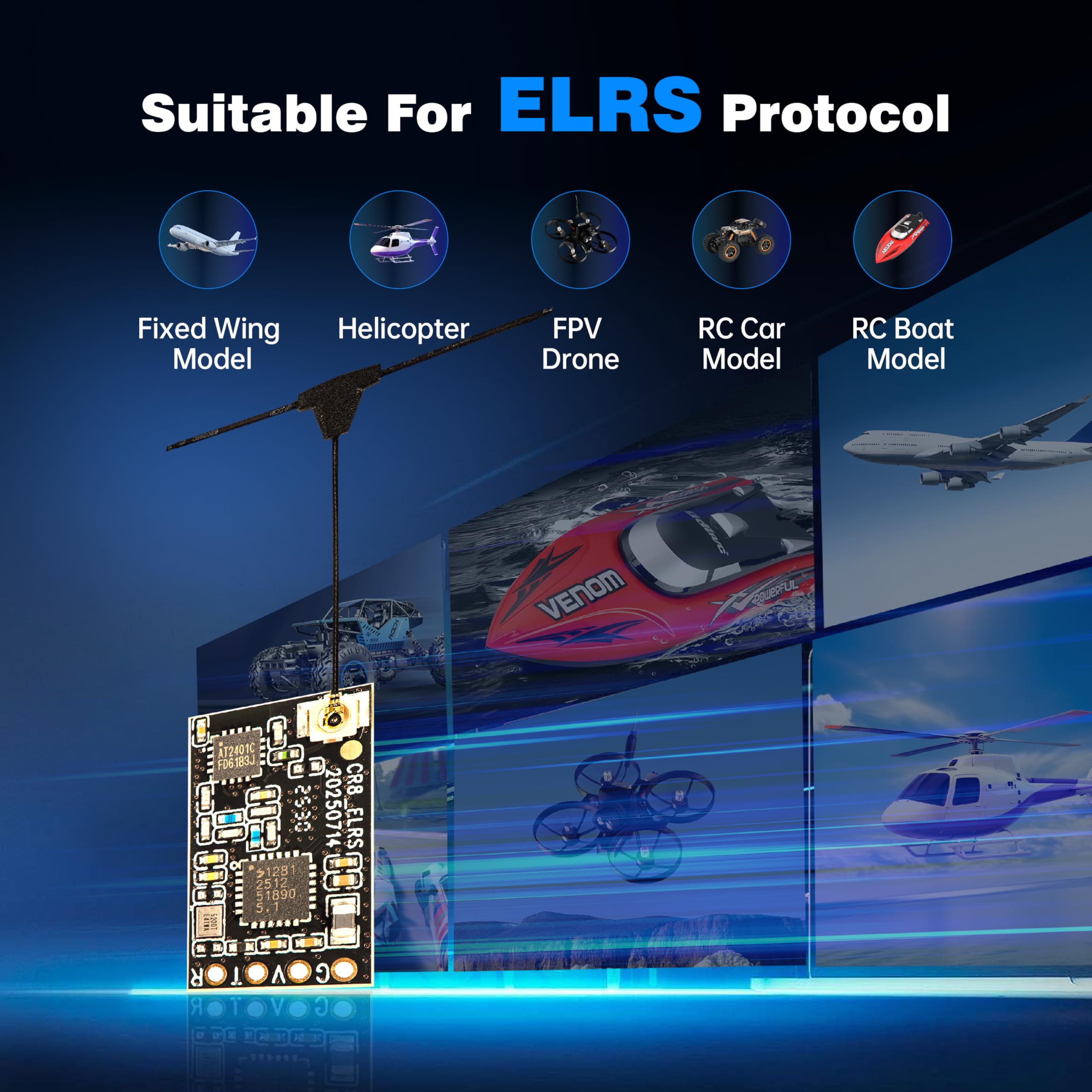 Radio Control C8 ELRS V3 con Nano Receptor CR8 para Drones FPV/Tiny Whoop/Voltijas, Controlador Simulador FPV para Principiantes, Modo 2 (Mando C8 ELRS y Receptor)