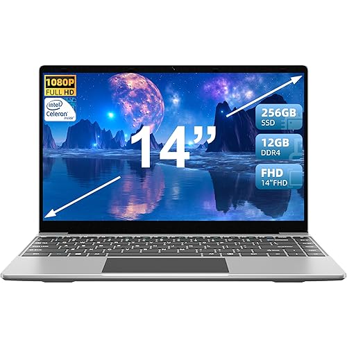 jumper Laptop, Laptops Computer 14", Intel Celeron J4105 CPU(Up to 2.5GHz), Quad Core, 12GB LPDDR4 256GB SSD, FHD 1920x1080 Display, 2 Stereo Speakers