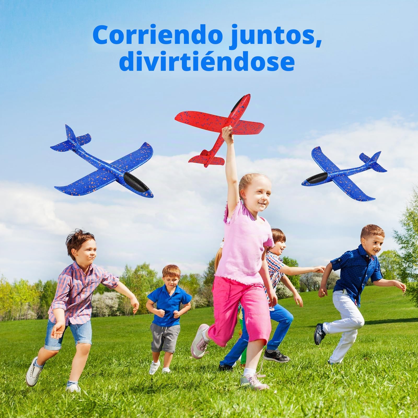Hoiloie XXL 2 piezas 44 cm Avión de poliestireno para niños, Avión de poliestireno para niños, Avión lanzador con 2 modos de vuelo, Juego de avión para niños y niñas a partir de 3, 4, 5, 6, 7, 8, 9