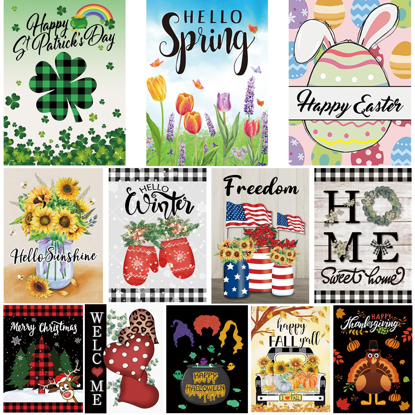 Pating Seasonal Garden Flags Set of 12 Double Sided 12 x 18 Inch, Small Yard Flags for Outside, Christmas Halloween Easter Valentine's Day Outdoor Decor, Holiday Garden Decorations for All Seasons