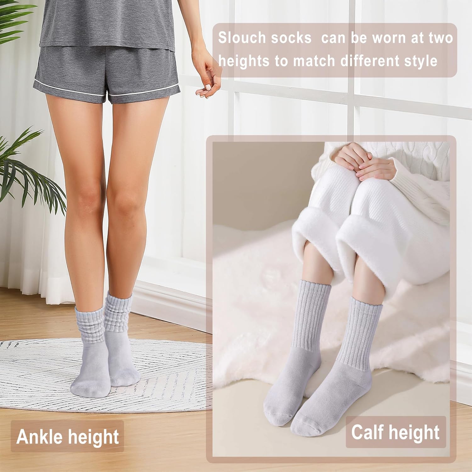 Womens Slouch Crew Socks Cozy Cotton Retro Ribbed Calf Scrunch Boot Socks for Casual Athletic 3 Pairs - Image 2