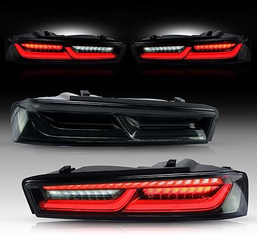 Miniatura 8 de VLAND - Luces traseras LED ahumadas y transparentes compatibles con Chevrolet Chevy Camaro Coupe 2016 2017 2018 con luces direccionales rojas