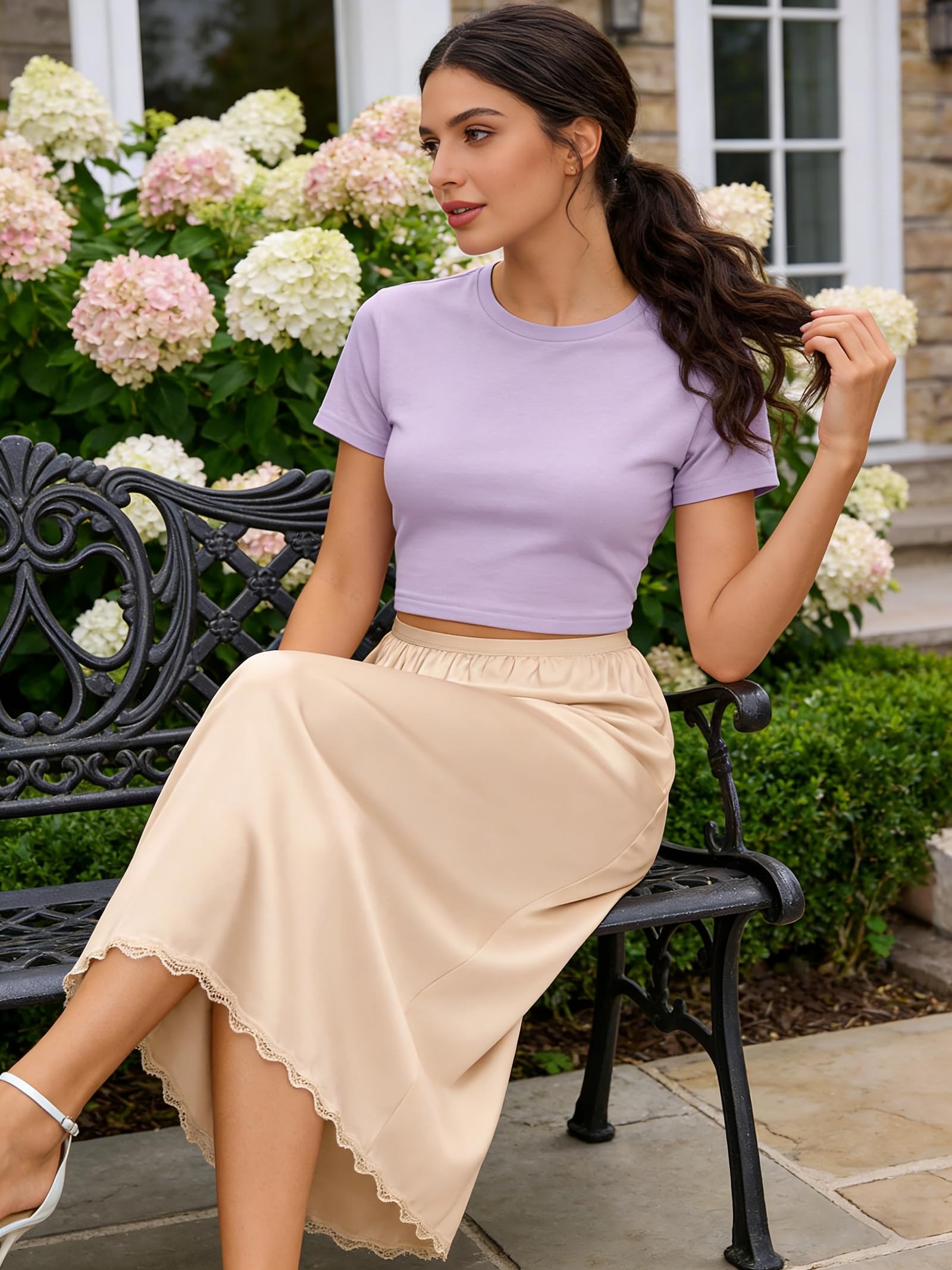 Sottogonna leggera da donna, con bordo in pizzo, antistatica, per gonne midi e maxi