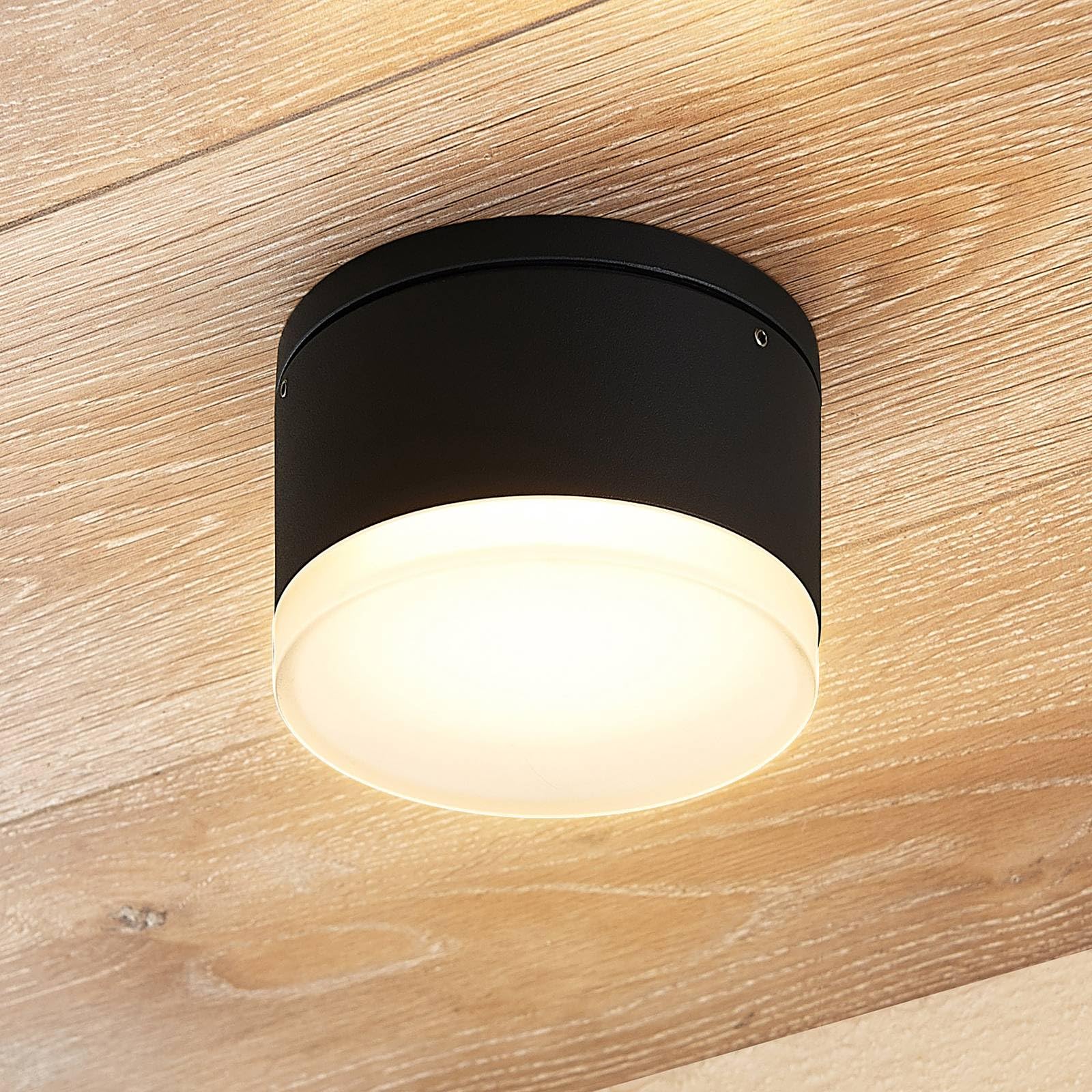 Lindby LED Deckenleuchten Mathea (spritzwassergeschützt (Modern) in Schwarz aus Aluminium (1 flammig,) - Außenleuchte für Garten Terasse Balkon & Haus Deckenleuchte