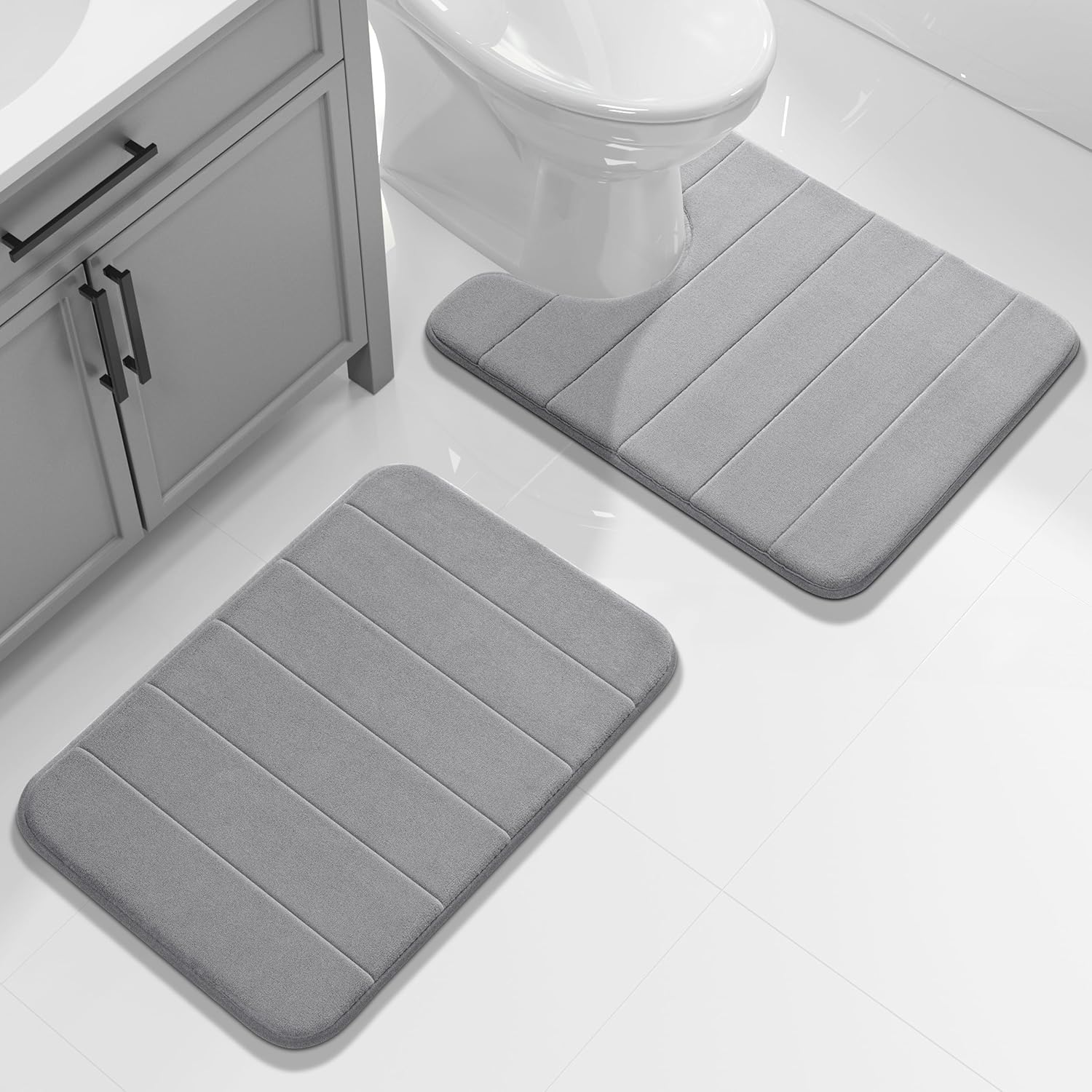 Yimobra Memory Foam Toilet Bath Mat U-Shaped, Commode Contour Rug, Soft and Comfortable, Super Water Absorption, Non-Slip, Thick, Machine Wash and Easier to Dry for Bathroom, 24 X 20 Inches, Grey - Image 2