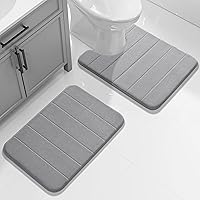Yimobra U-Shaped 2-Piece Memory Foam Bath Mat Set - Super Soft Absorbent Quick Dry Non-Slip Rugs for Tub Shower Sink (17x24 & 24x20, Gray)