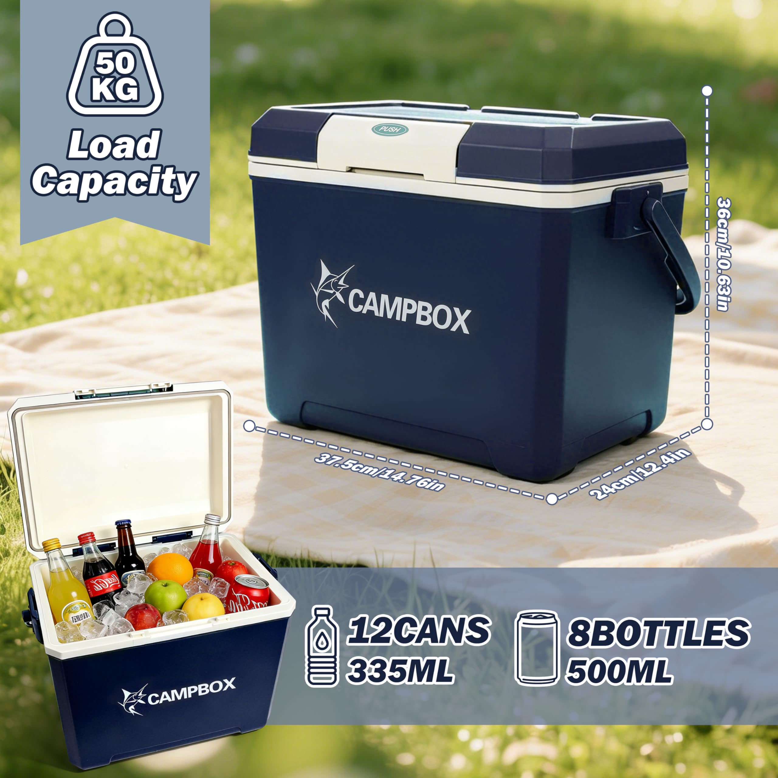 JONRRYIN Frigorifero Passivo 24 L, Frigo Portatile Mantiene il Freddo Fino a 12h, Borsa Frigo Rigida con 2 Tavolette di Ghiaccio, Borsa Termica per Campeggio, Spiaggia, Picnic, Escursioni
