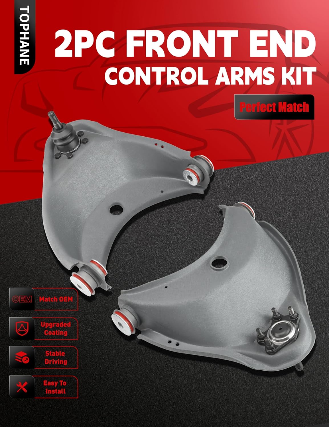 Front Upper Control Arms for 1988-1999 Chevy C1500 C2500 & GMC C1500 C2500 / Express/Savana – Front Left & Right Assemblies with Ball Joints- K620160 - K620161, Wrinkle Gray