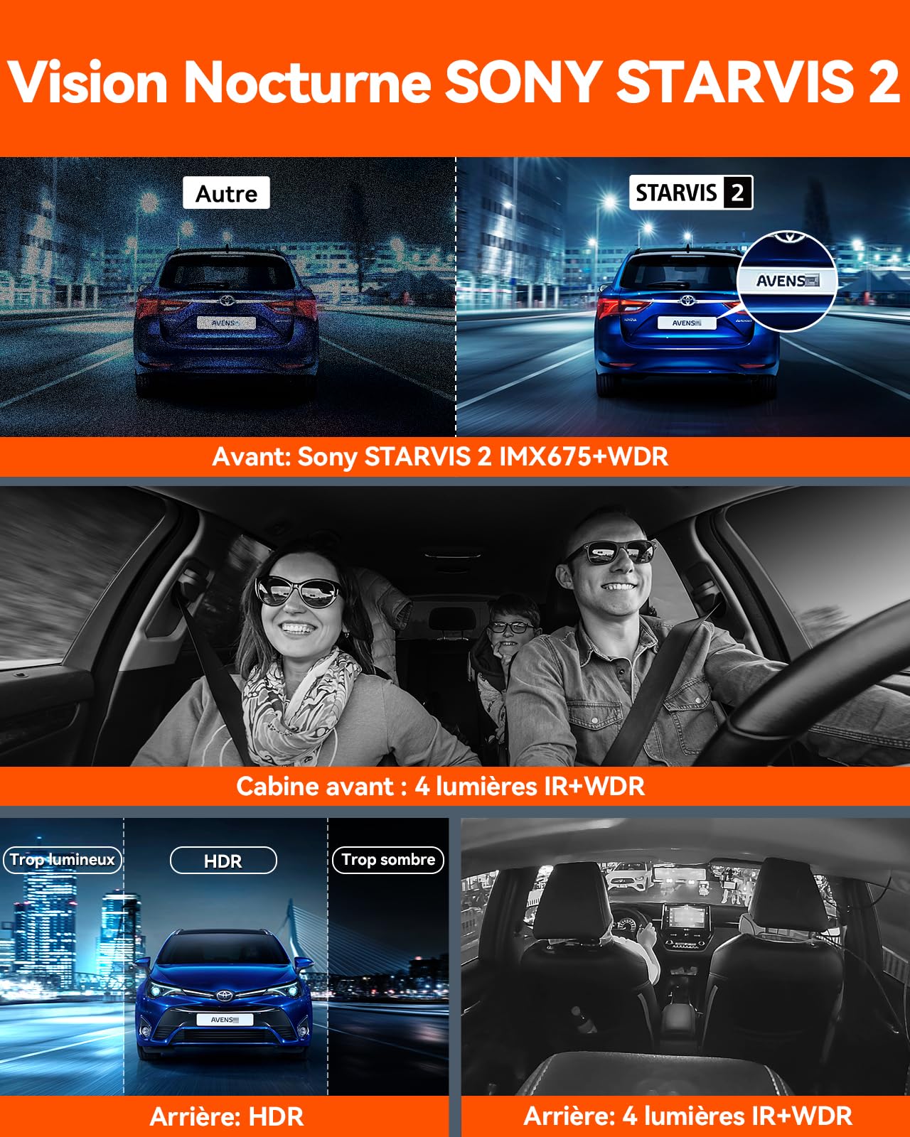 VANTRUE N5 4-Canaux Dashcam 2.7K+3x1080P HDR, 360 degrés STARVIS 2 Camera Voiture Avant Arriere, 5GHz WiFi GPS Caméra Embarquée Infrarouge, Contrôle Vocale Français 24h. Mode Parking Tampon, Max 512G