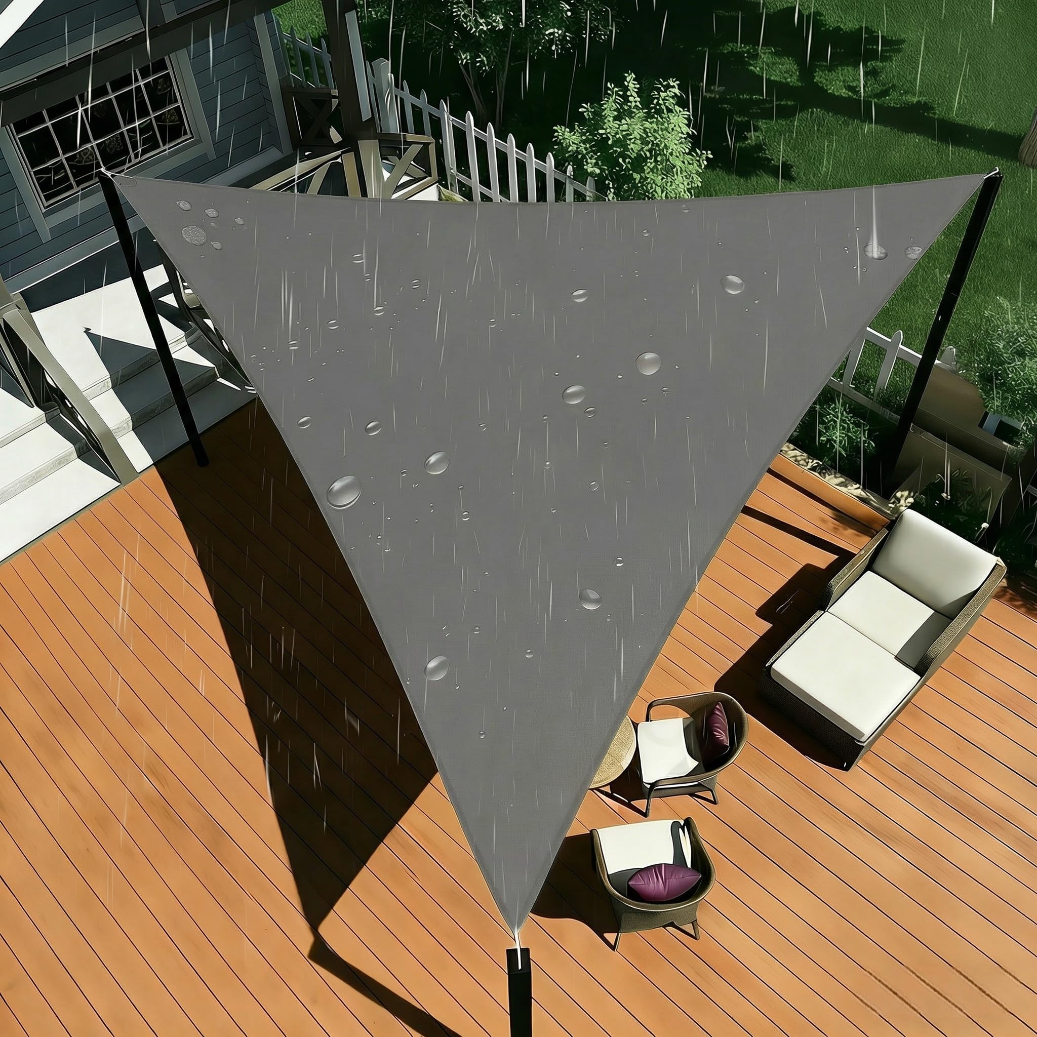 Voile d'ombrage imperméable triangle 2.5x2.5x3.5m gris pour jardin