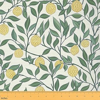 Feelyou Boho Fabric by The Yard Lemon Upholstery Fabric for Chairs Vintage Floral Waterproof Indoor Outdoor Decor for DIY Sewing Craft Projects 1 Yard