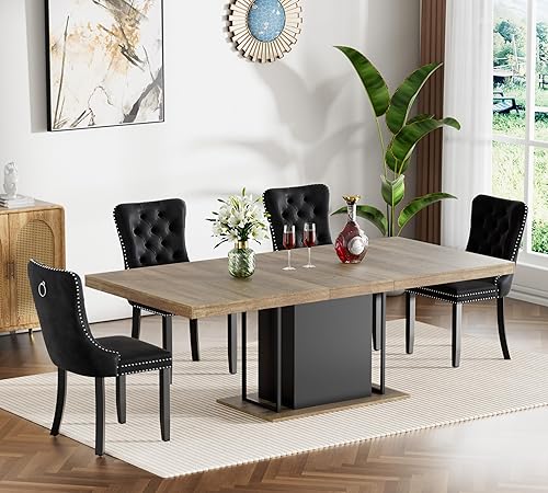 Miniatura 23 de HomVent Juego de mesa de comedor expandible para 6 personas, juego de mesa de comedor extensible de 63 a 79 pulgadas con sillas de terciopelo con