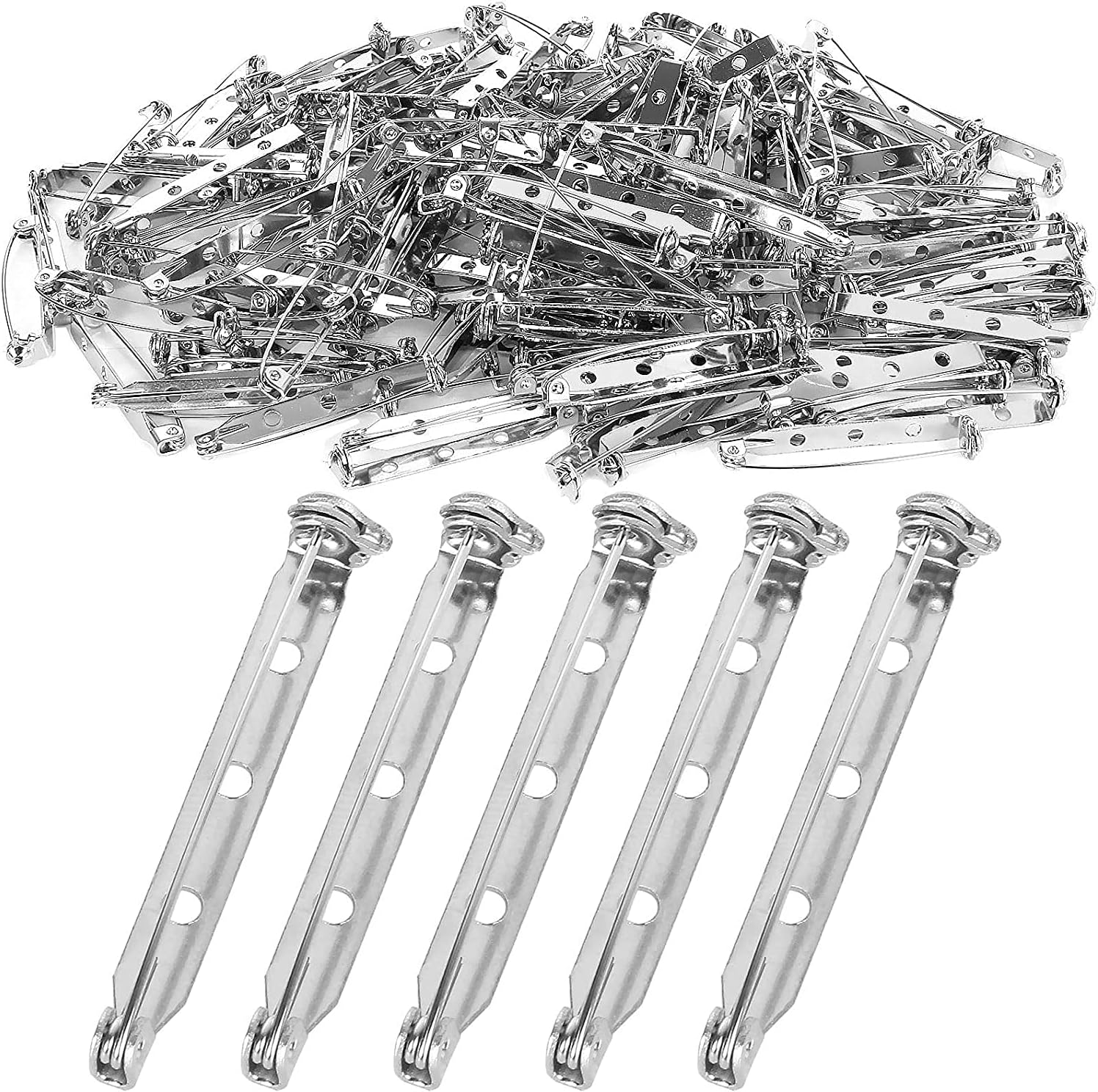 100 Pcs Silver Safety Pins 1 Inch Pin Back Clasp Brooch Pins Backs with 3 Holes Safety Locking for Making Corsage, Name Tags, Badges, Citation Bars
