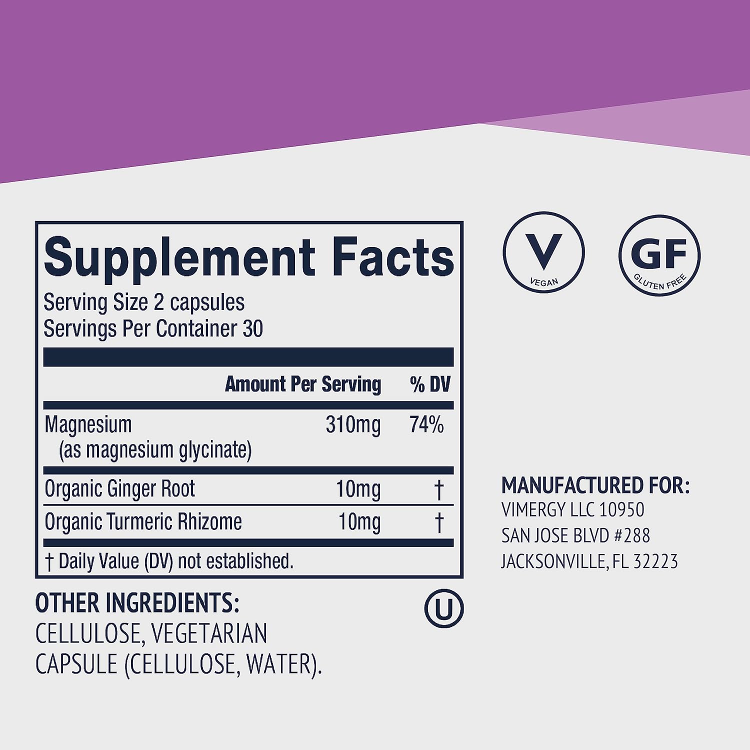 VIMERGY Magnesium Glycinate – Stress Support – Chelated to Avoid Tummy Upset*– Promotes Heart Health & Energy*– Kosher, Vegan Gluten-Free – 60 Caps - Image 5