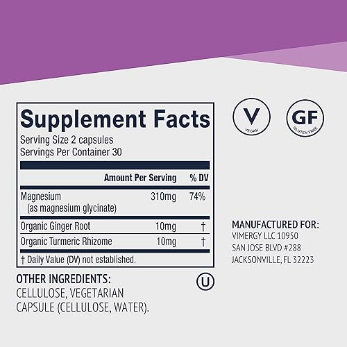 Miniatura 5 de VIMERGY Glicinato de magnesio – Apoyo contra el estrés – Quelado para evitar malestar estomacal*– Promueve la salud del corazón y la energía*