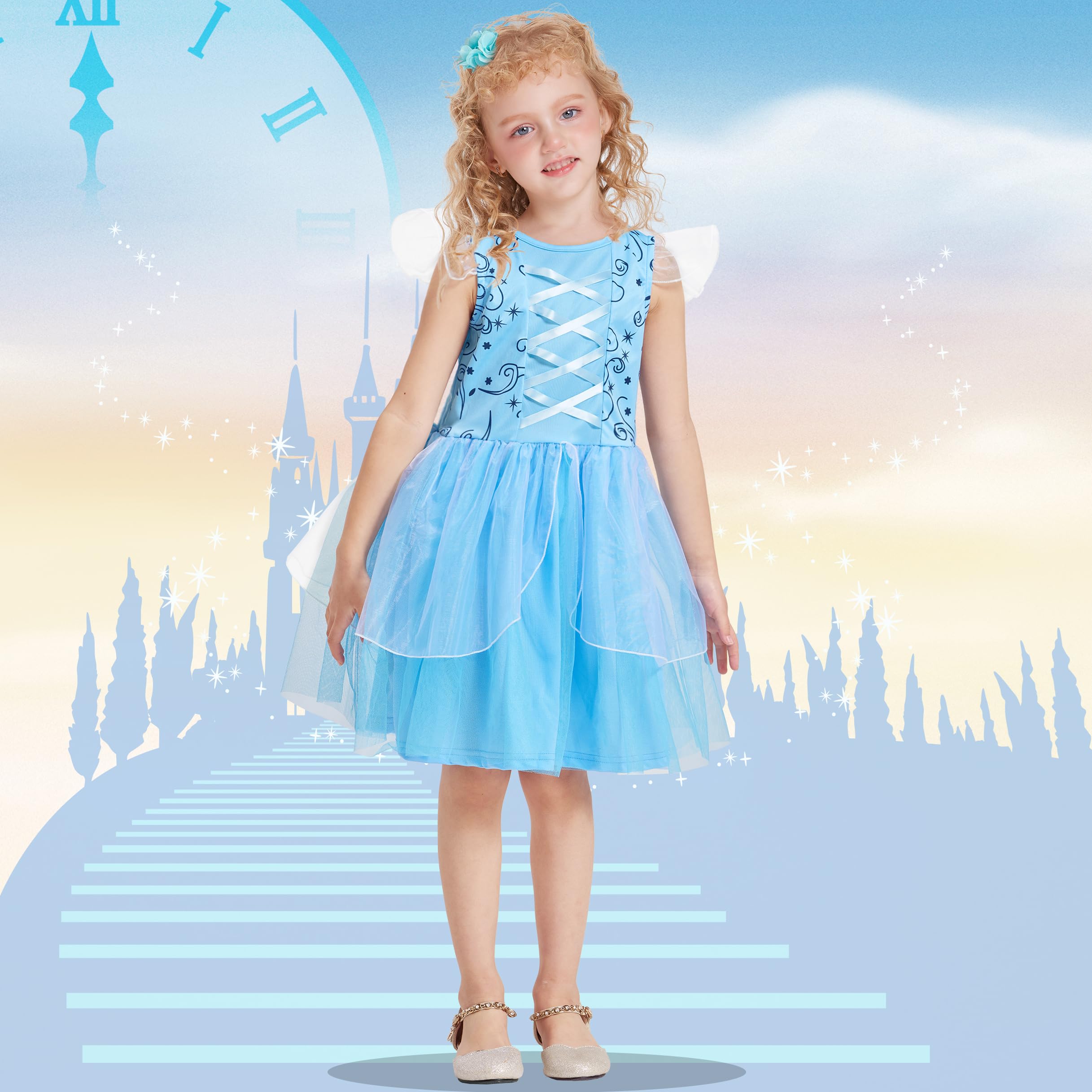 Princess Dress Up Trunk for Toddler Girls, 6 Pcs Fancy Costume Dresses Outfit Pack for Toddlers 2T 3-4T 4-6T