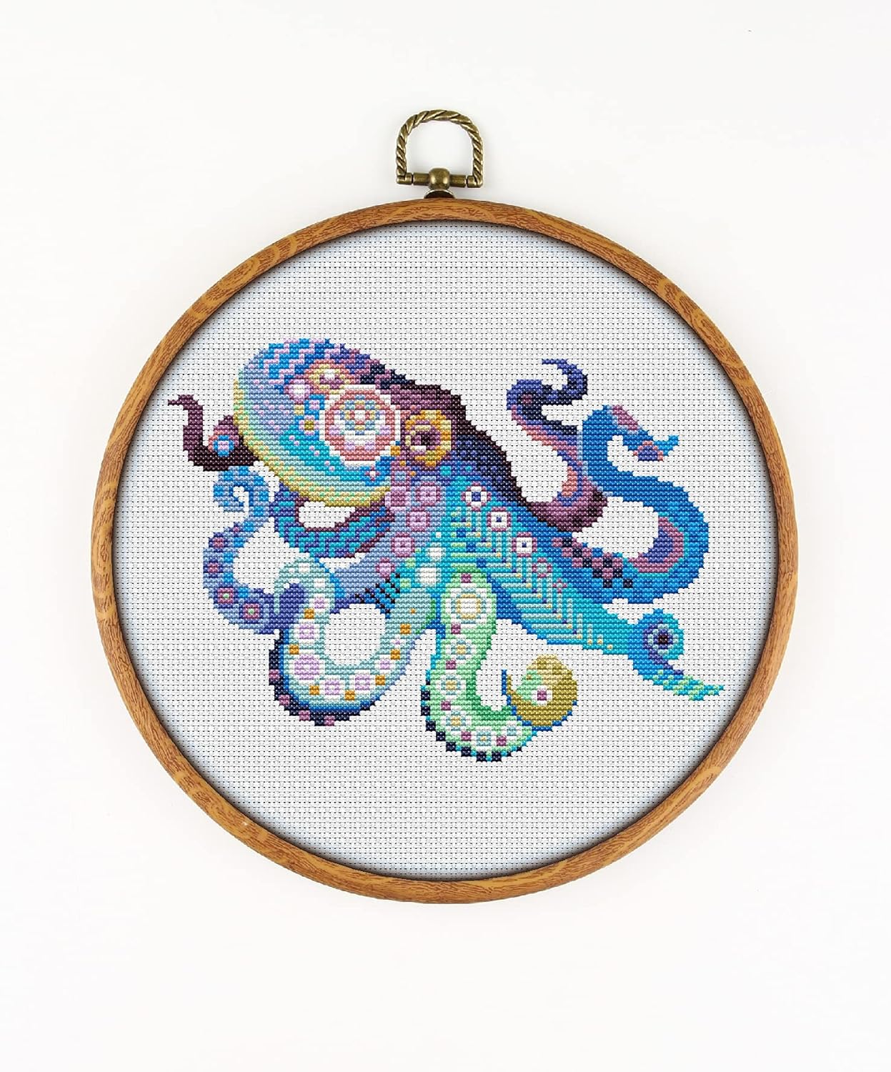 Mandala Octopus CS1248 - Counted Cross Stitch KIT#2. Set of Threads, Needles, AIDA Fabric, Needle Threader, Embroidery Clippers and Printed Color Pattern Inside.