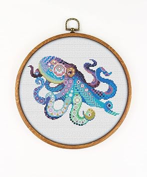 Mandala Octopus CS1248 Counted Cross Stitch KIT#2. Threads, Needles, Fabric and 4 Printed Color Schemes Inside. Embroidery Pattern Kit